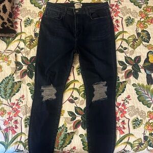 L’AGENCE Midnight Blue Distressed Skinny Jeans Size 31 w/ Stretch